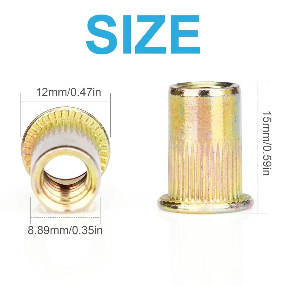 100 Pcs RIVET NUT Flat Head Threaded Insert 1/4-20 UNC Carbon Steel Nutsert SAE