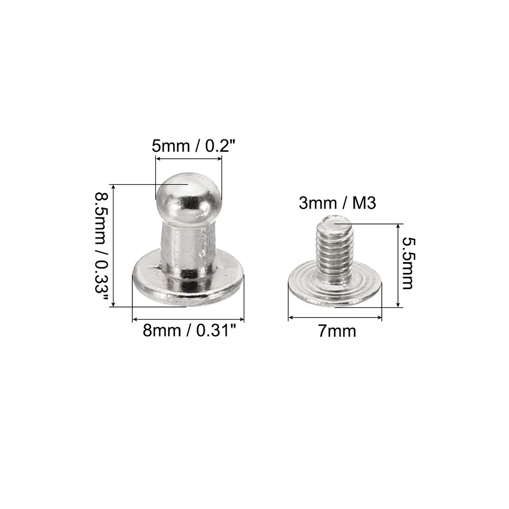 5mm Studs for Clothing, 50 Sets Studs Spikes Leather Rivets Screw, Silver Tone