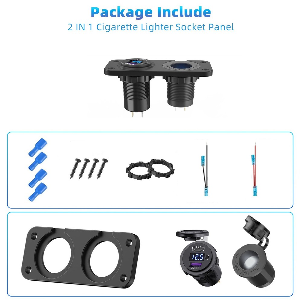 Dual USB Cigarette Lighter Socket Quick Car Charger Power Outlet LED Voltmeter