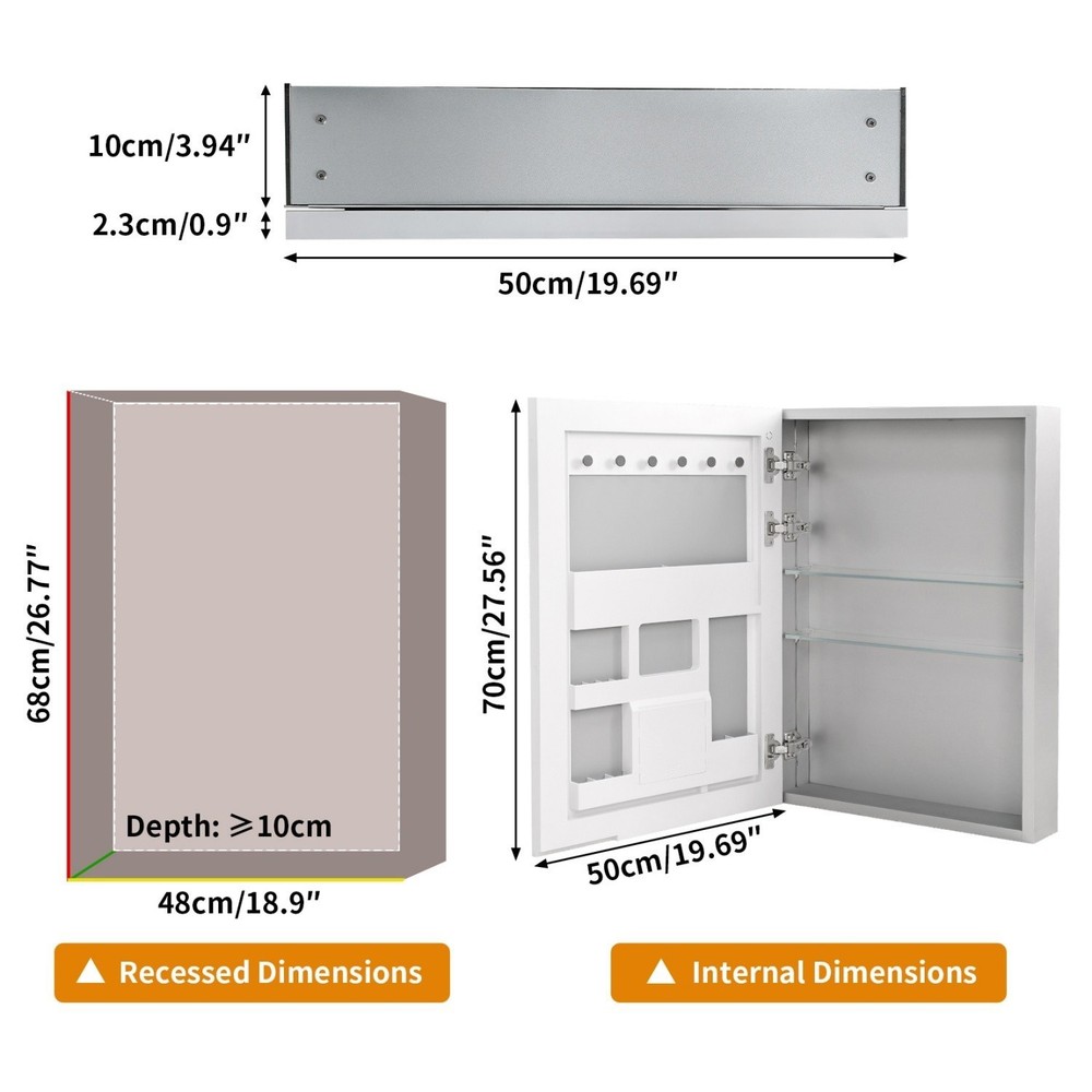 Bathroom Mirror Cabinet Ample Vanity with Adjustable Shelves Left Open 20"x28"