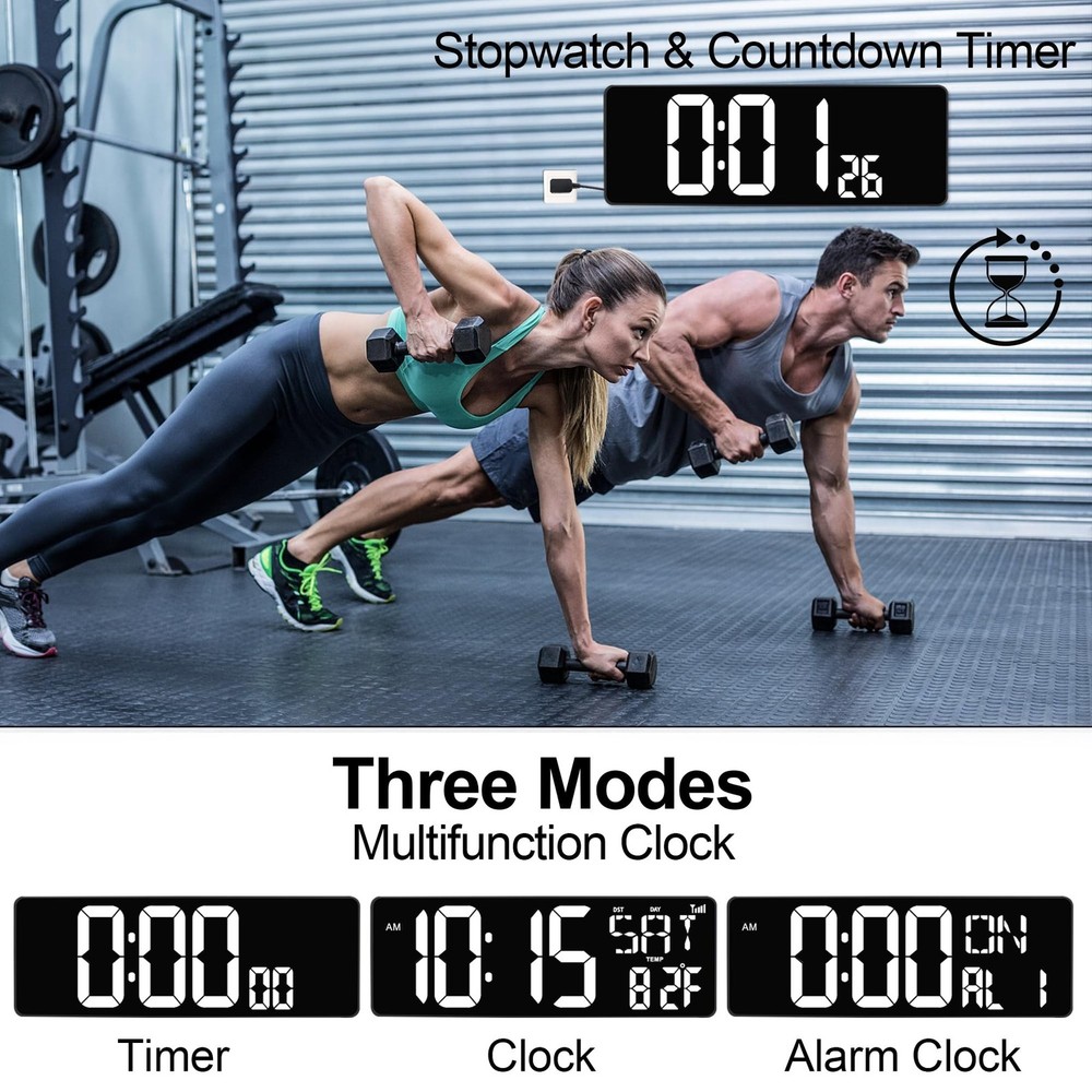 XREXS 17.2" Digital Wall Clock with Remote Control, Bluetooth Sync Time LED D...