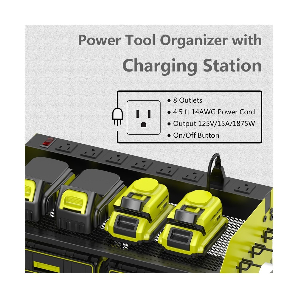 Wall Mount Drill Storage Rack with Charging Station Power Tool Organizer Dril...