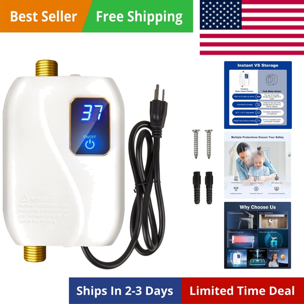 Tankless Water Heater Electric 110V, 3000W Instant Water Heater Under Sink, O...