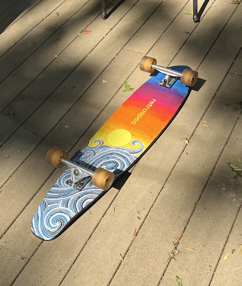 Customized Retrospec Longboard - Sunset over ocean - Hand-painted - Used