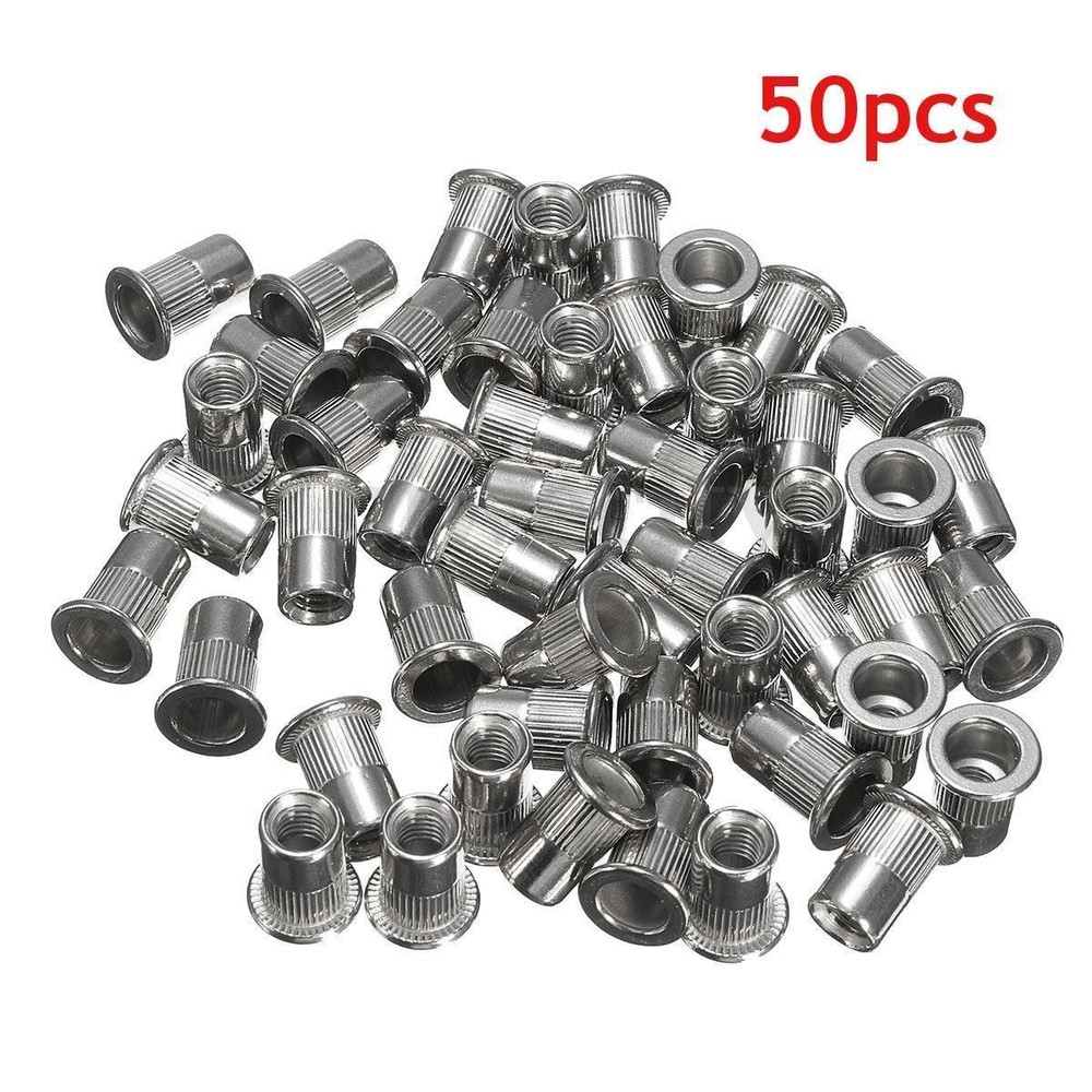 50pcs M6 Thread 304 Stainles Steel Flat Head Rivet Nut Rivnut Insert Nutsert