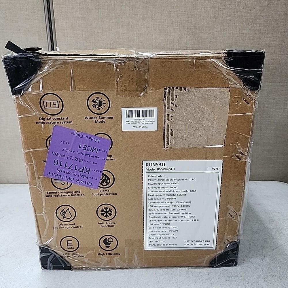 NEW Runsail RV Hot Tankless Wather Heater 65,000 BTU. White