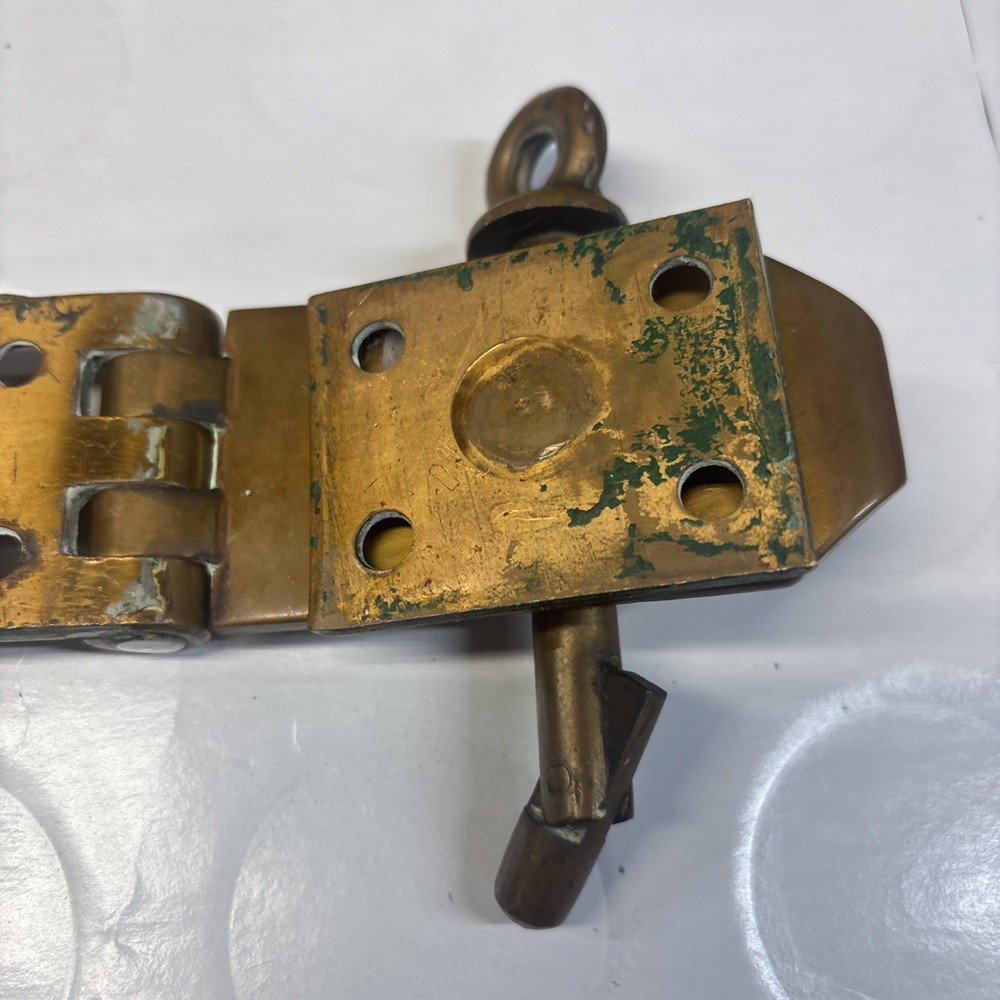 Antique Solid Brass Padlock Hasp Locking Pin Early Industrial Hardware