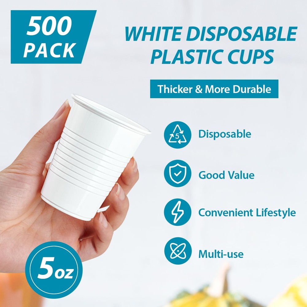 500 Pack 5 oz Disposable Plastic Cups, Small Plastic Drinking White Beverage ...