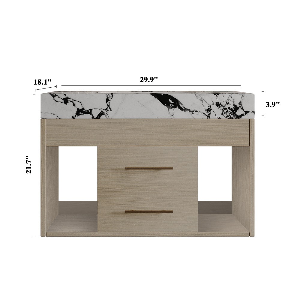 29.9" Wall-Mount Floating Vanity w/ Undermount Sink, Sintered Stone Top