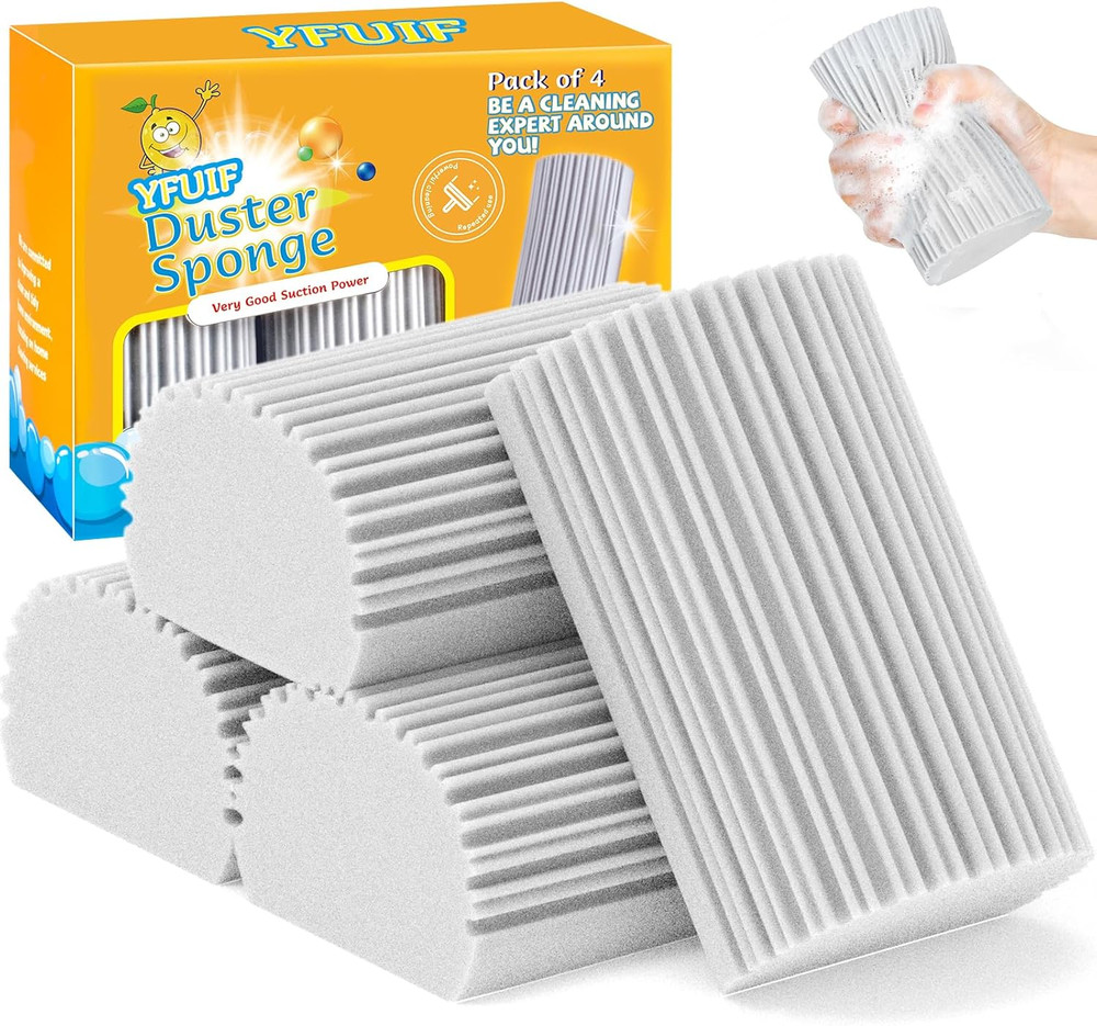 4 Pack Damp Clean Duster Sponge, Magic Sponge Eraser for Household Cleaning, Reu