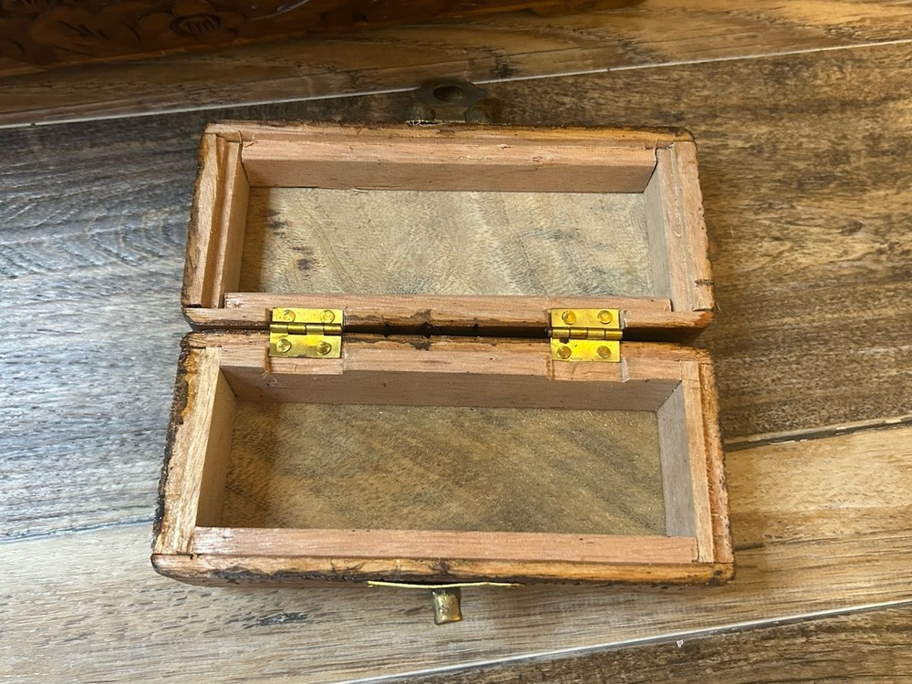Set of (4) Vintage Hand Carved Wooden Chest Nesting Boxes Stackable