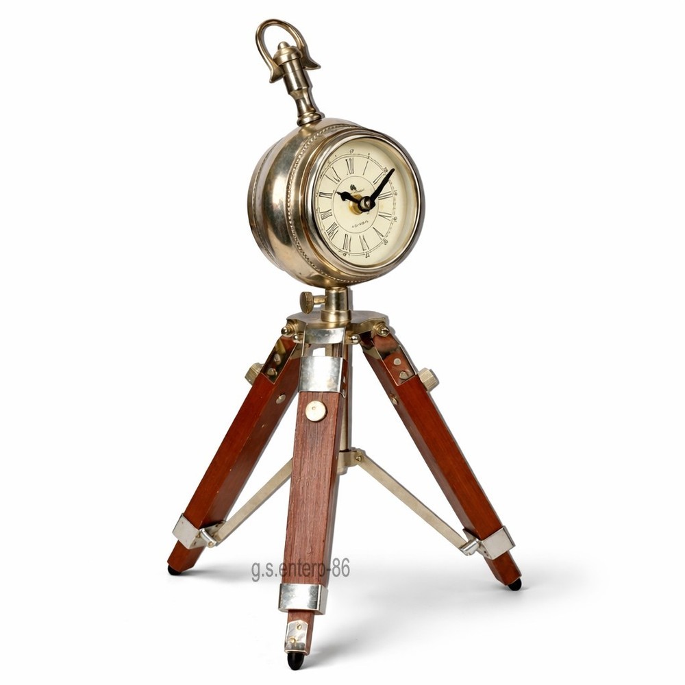 Solid Brass Tripod Clock Antique Style Table Decor Home & Office Collectible