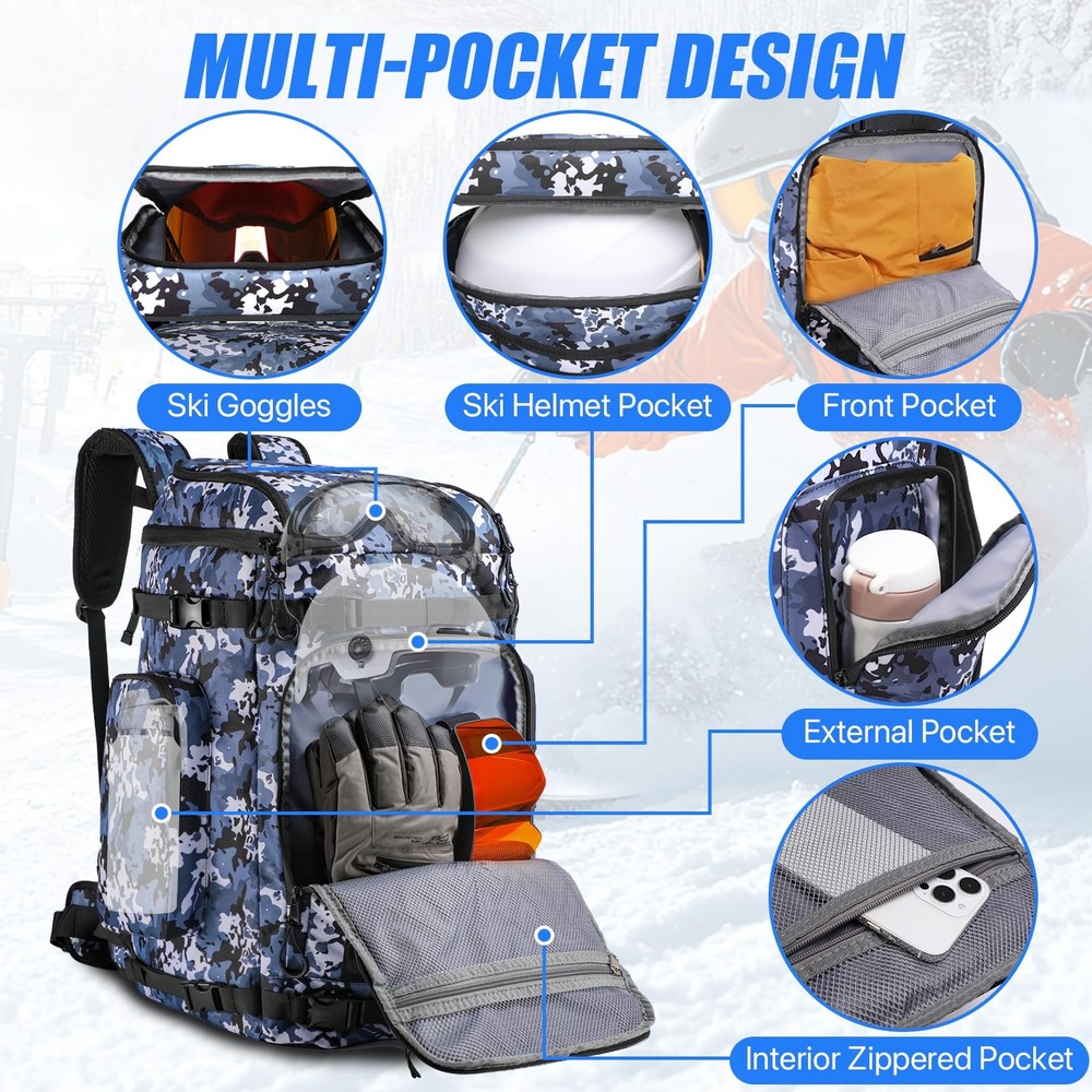masterwow Ski Boot Bag Backpack, 60L Ski Boot Bag Waterproof Travel Backpack ...