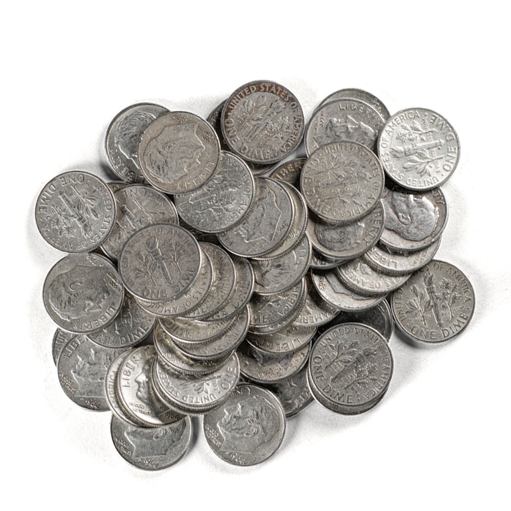 90% Silver Roosevelt Dimes ($5 FV, Circulated)