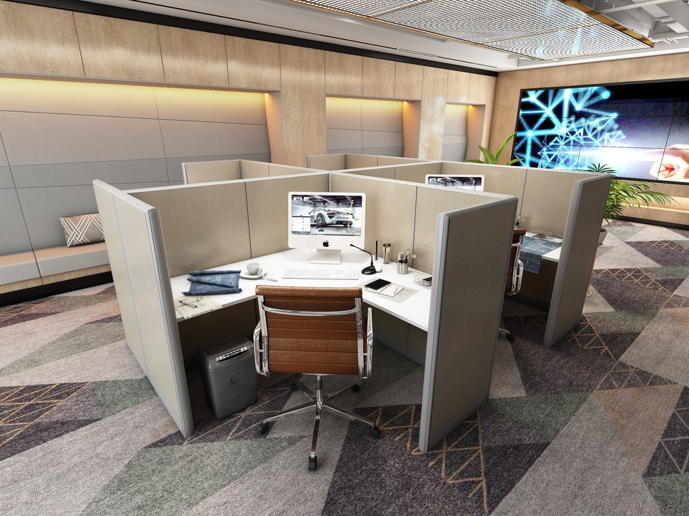 5x5 L Shape Cubicles- 54″H-4 MAN (PACKED) L Shape Fully Fabric Office Worksta...