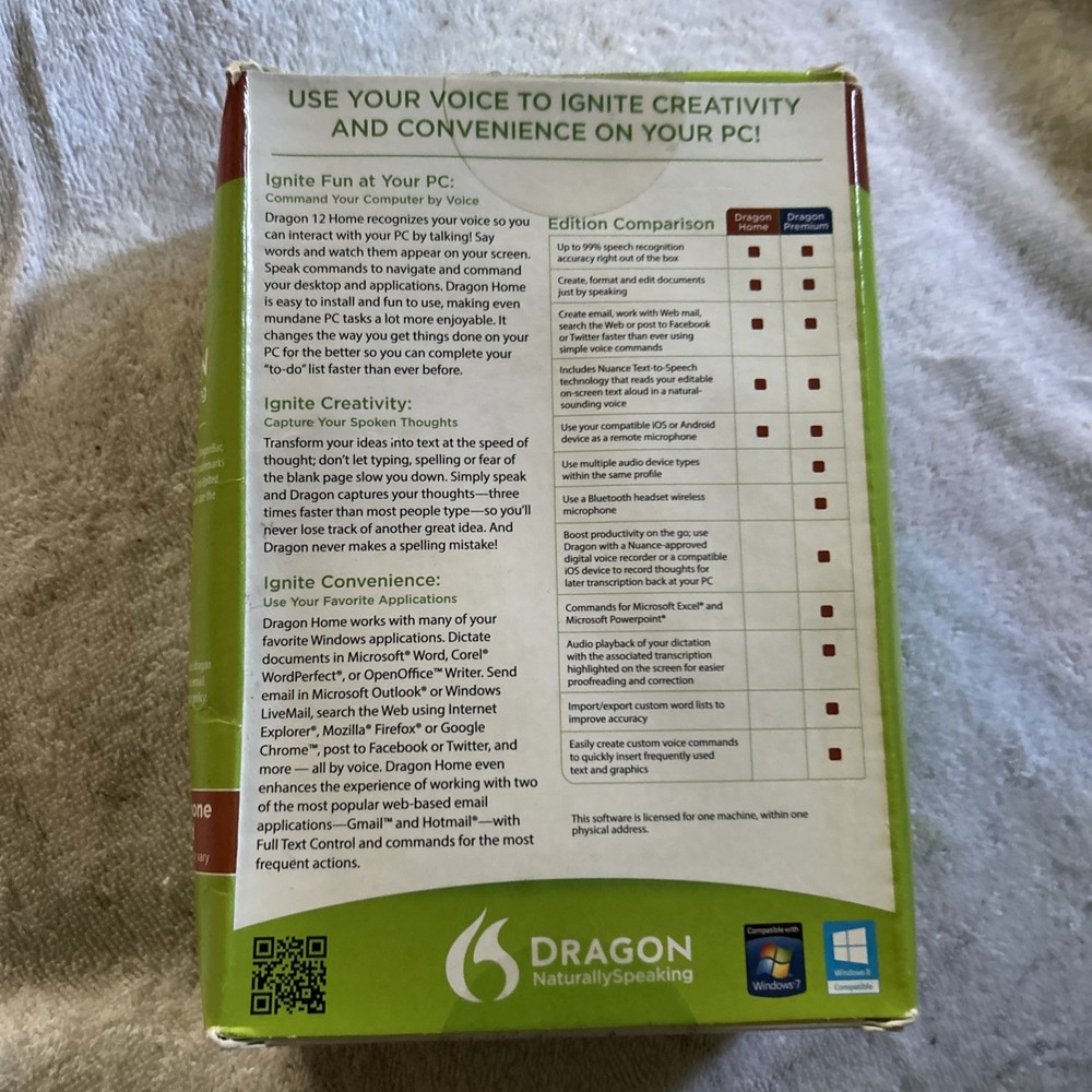 Nuance Dragon Naturally Speaking 12 Home Edition Speech Recognition Software NEW