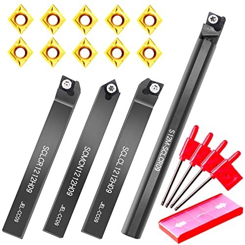 14pcs Lathe Turning Tool Set - Metal Cutting Tools, 4 Shank Threading Holders &