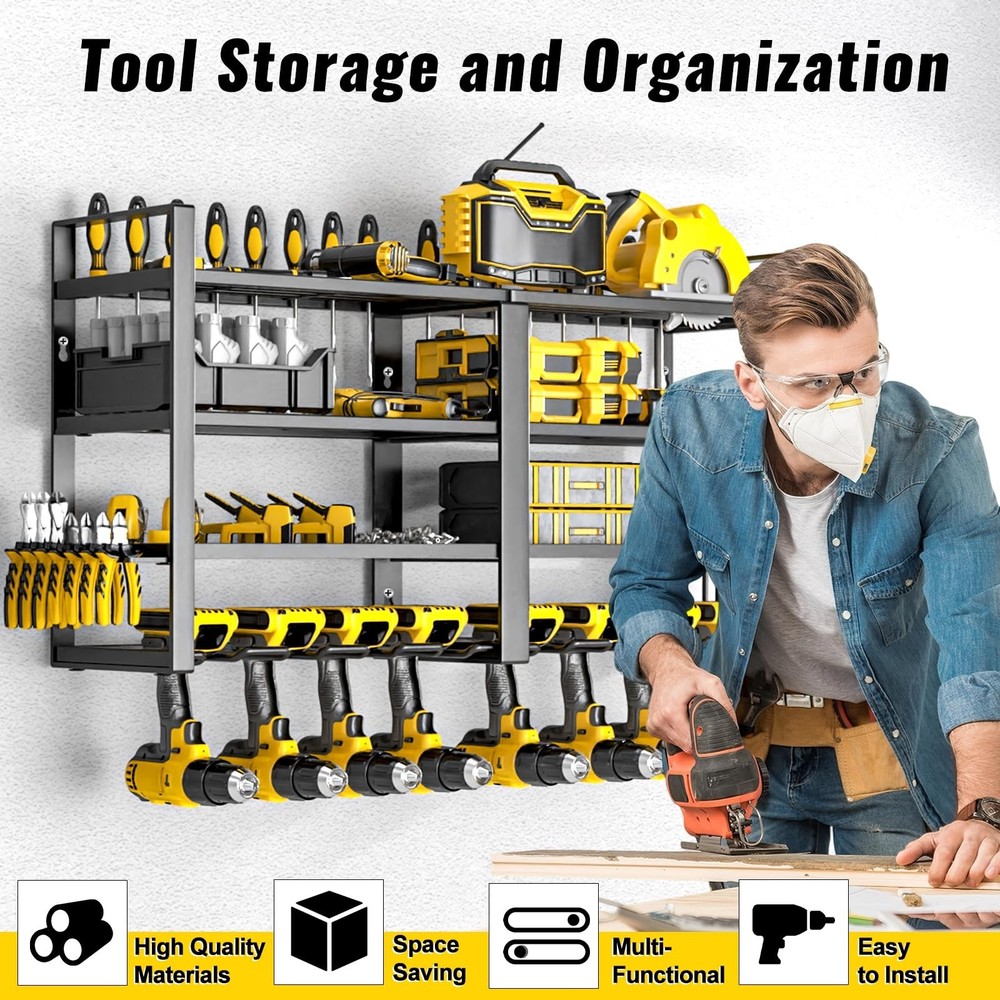 Power Tool Organizer Wall Mount, 4 Layer Heavy Duty Metal Power Tool Storage ...