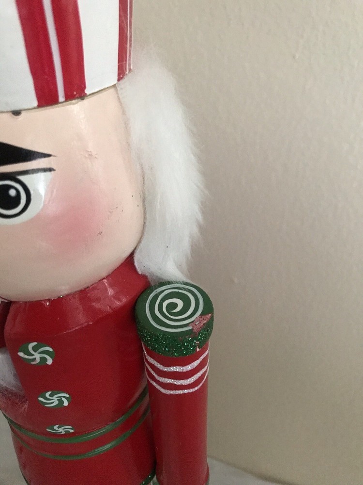Candyland Candy cane Gentleman Handmade Wooden Nutcracker White Red Medium