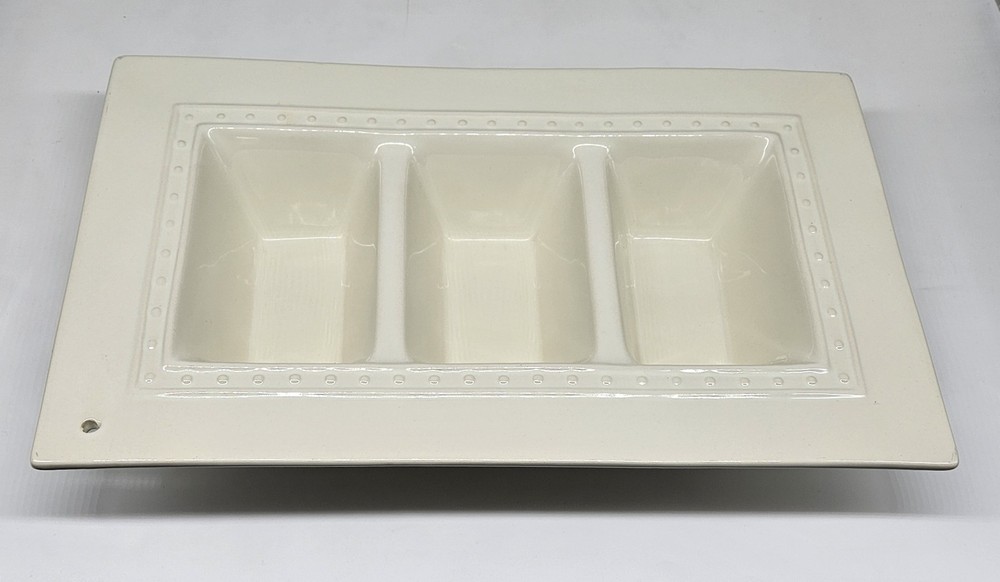 Nora Fleming Pearl Dot 3-Section Divided 15” Garnish Dish Serving Tray Ceramic