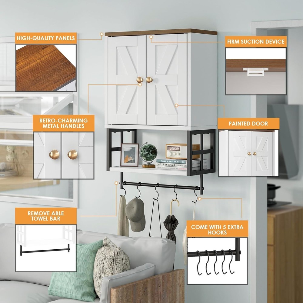 Wall Mounted Over Toilet Storage Cabinet Bathroom Adjustable Shelf Unit
