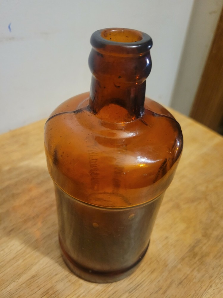 SANFORD'S INKS & LIBRARY PASTE PINT HAND BLOWN 7" TALL BOTTLE AMBER