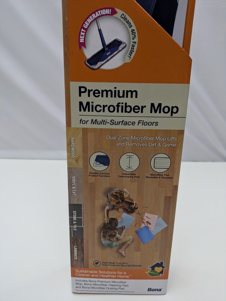 Bona Premium Microfiber Mop 2 in 1 Floor Cleaning Tool w Telescoping Pole Flat