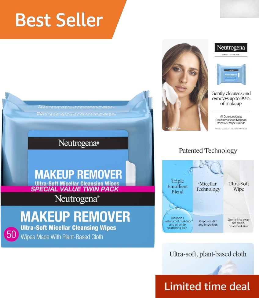 Compostable Micellar Cleansing Wipes – 2 x 25 Count Pack for Sensitive Skin