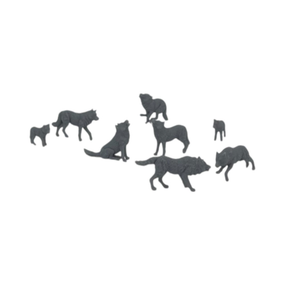 Wolf Pack with Cubs (8pcs) - N Scale - Gray