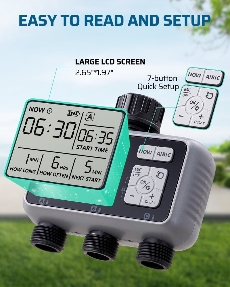 DEWENWILS 3 Zone Sprinkler Timer rogrammable Hose Faucet Timer, Irrigation Timer