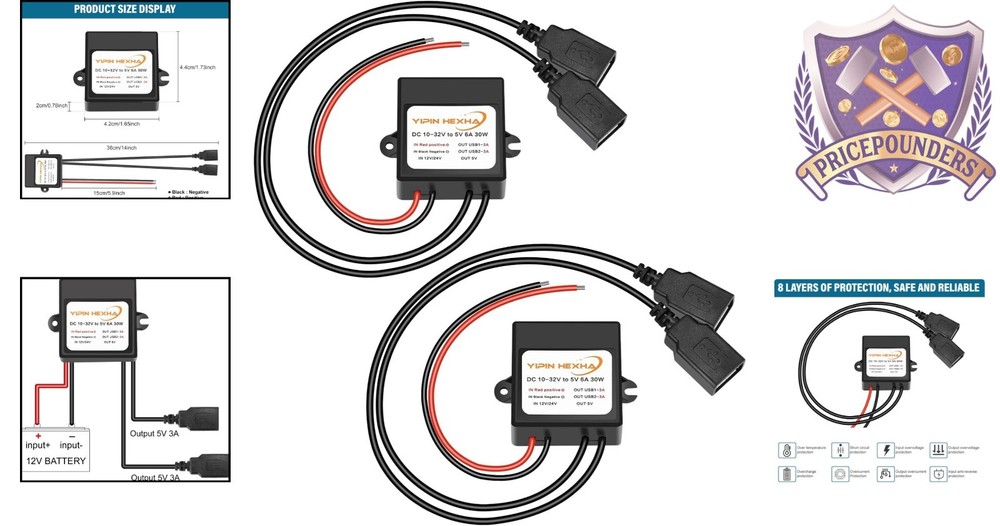 DC Buck Converter 5V 6A 30W Dual USB Power Module for DIY, Solar, Car