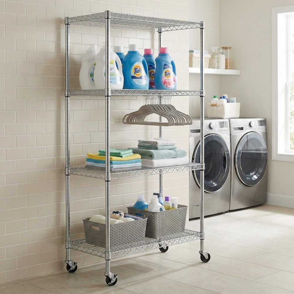 4-Tier Heavy-Duty Wire Shelving Unit Adjustable Rustproof Storage Rack