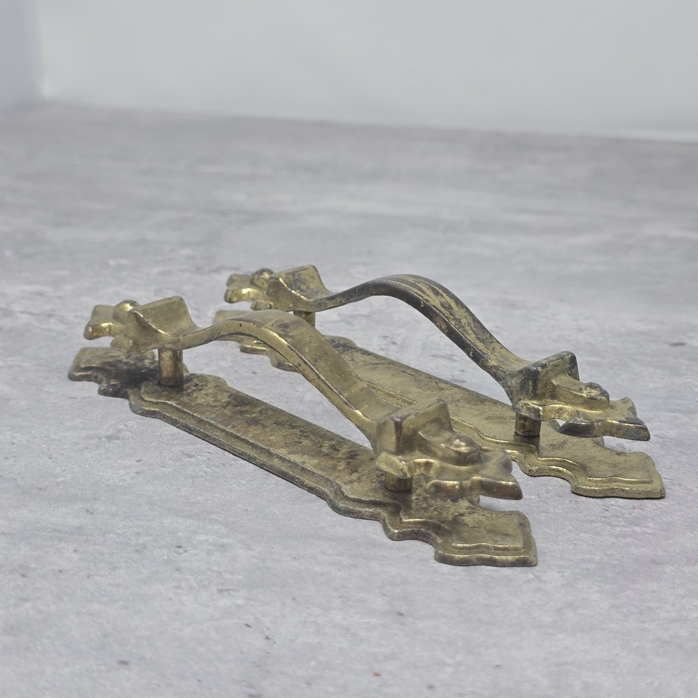 2 Drawer Pull Handle & Backplate 5.75" Brass Colored 3" Centers