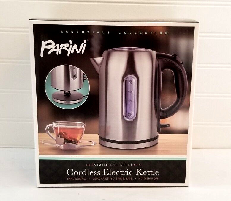 PARINI Stainless Steel Cordless Electric Kettle Quick Boil 7.2 Cup Capacity