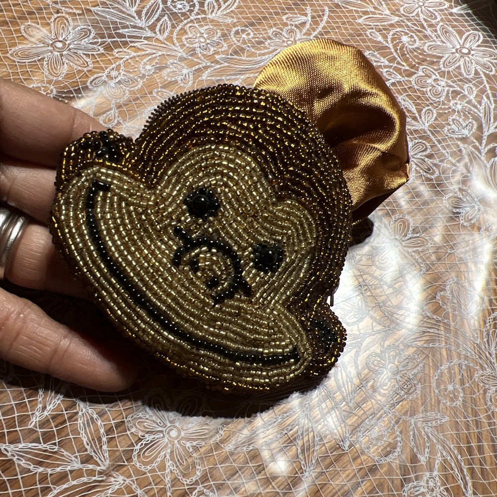 Vintage Brown Monkey Tiny Bead Change Purse