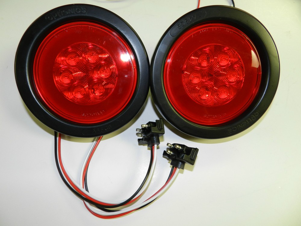 (2) RED 4" Round LED 21 SMD Diodes Stop, Turn, Tail Light Optronics Glo-Light