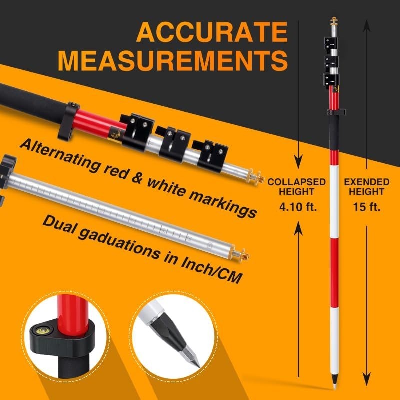 15ft Aluminum Prism Pole w/ Quick Lock System-