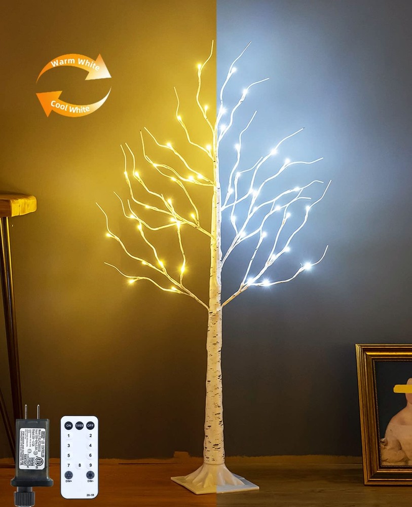 Lighted Birch Tree, 4ft 48LED Birch Tree Lights, Indoor Outdoor Artificial Tw...
