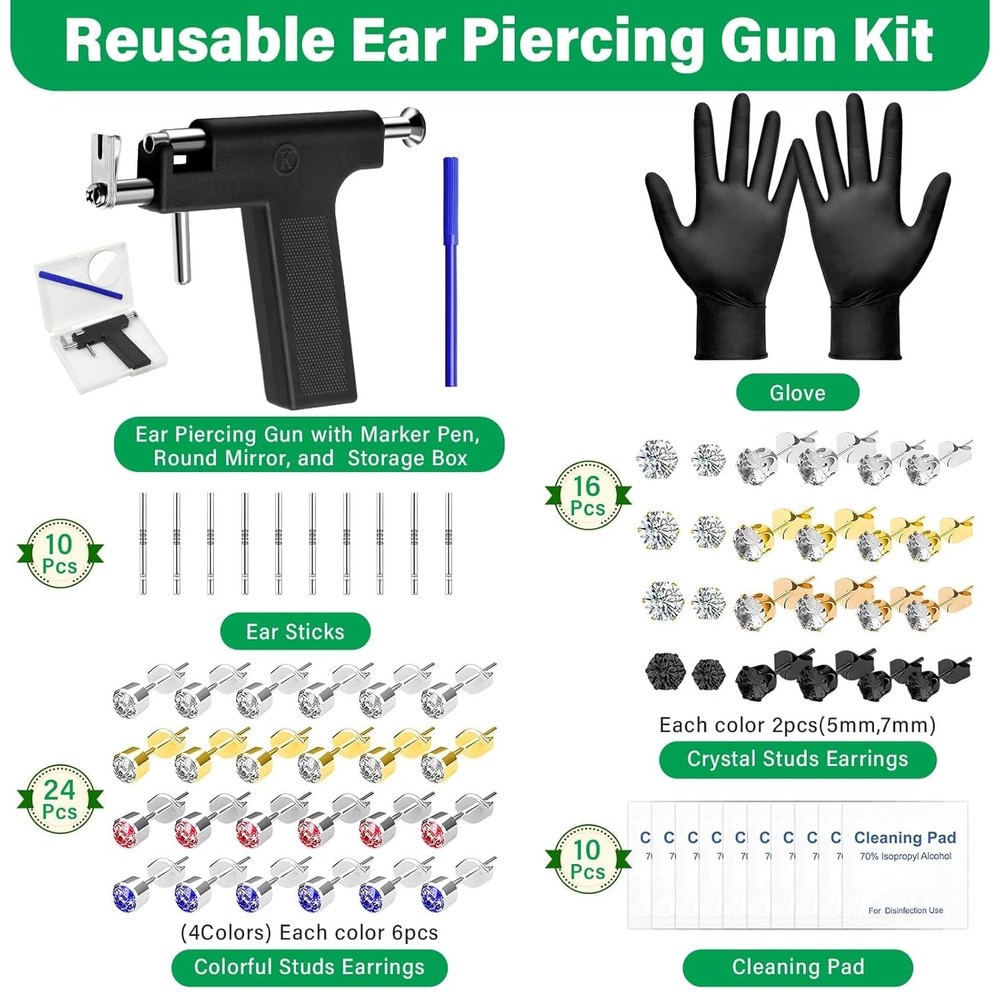Professional Ear Piercing Gun, Reusable Machine with Dark Black