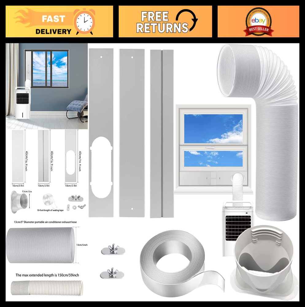 Portable AC Window Kit with 5.1" Exhaust Hose - Adjustable Vent for Sliding Wind