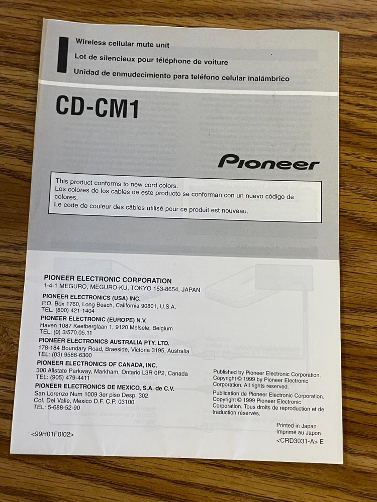 Pioneer CD-CM1 Wireless Cellular Mute Kit