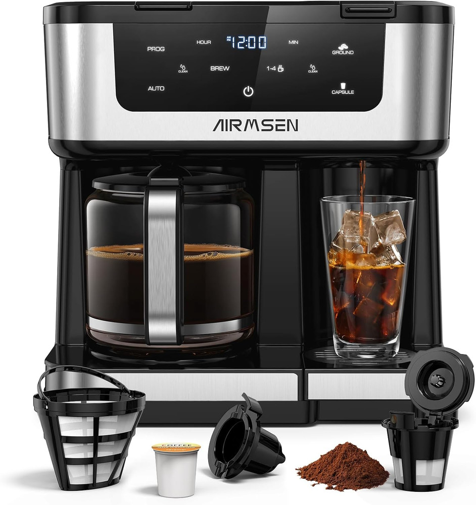 12-Cup Programmable Dual Coffee Maker – Single Serve Machine for K-Cup Pods & Gr