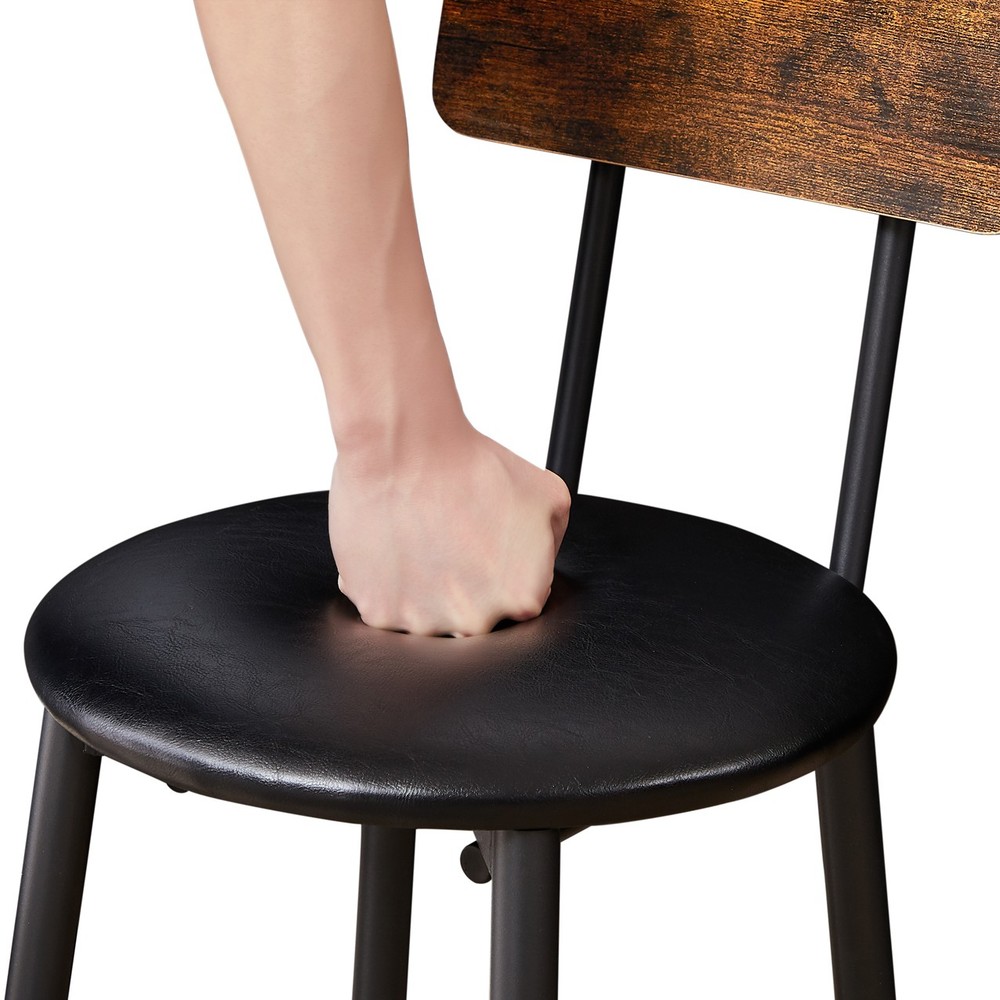 Round Bar Stool Set with Shelf Upholstered Stool with Backrest Rustic Brown