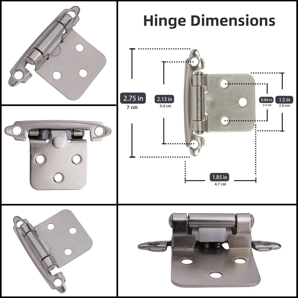 DecoBasics Cabinet Hinges Brushed Nickel for Kitchen 50 Pack,