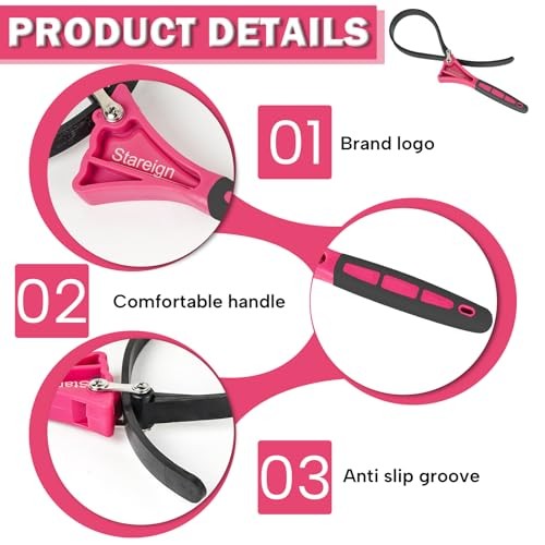 2 - Pack Rubber Strap, Oil Filter Diameter 4" and 6" Heavy Duty Adjustable Pink