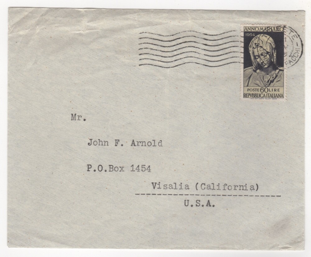 1955. Cover. Trieste to Visalia, USA.