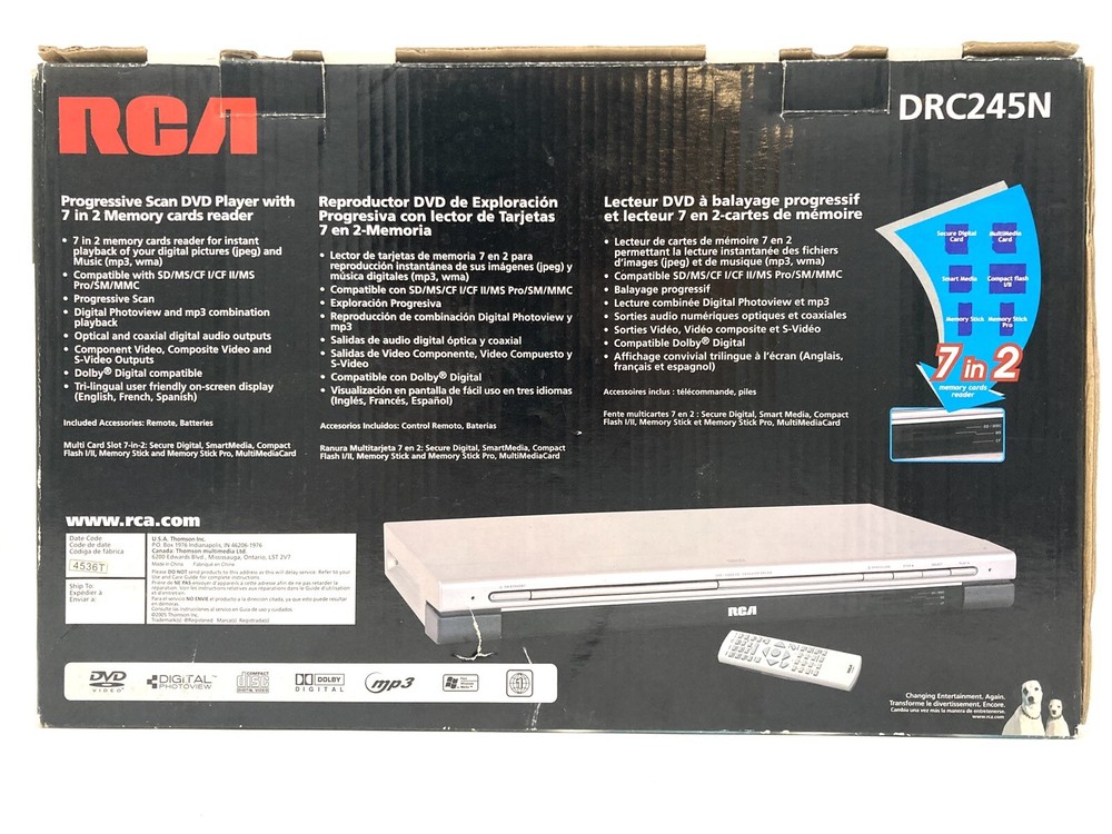 RCA dvd player DRC245N new Progressive Scan Card Reader