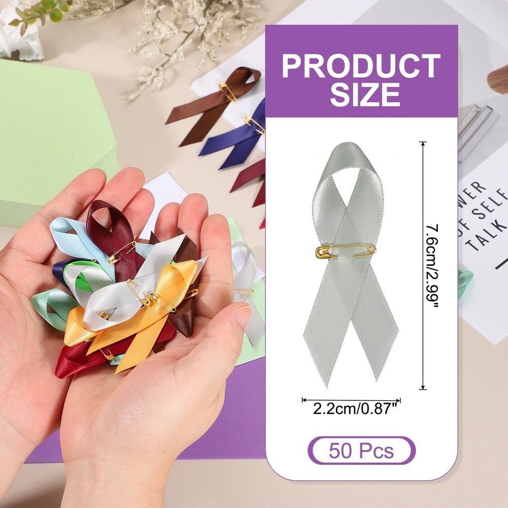 50 Pcs Polyester Ribbon Satin Pins, Light Silver