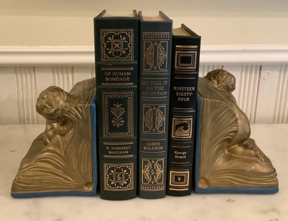 Antique Armor Bronze Cherub Putti Bookends, Signed A Johnson c1920, EUC!