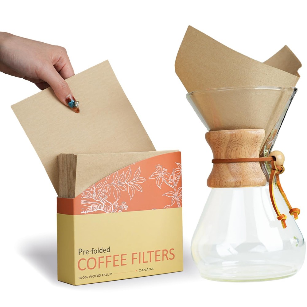 Pre-folded Natural Unbleached Coffee Filters - 50 Pack, Compatible with
